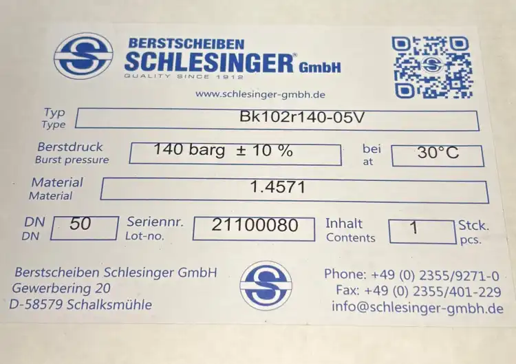 Berstscheiben-Schlesinger-Bk102r140-05V-Membrana-Bezpieczeństwa-1.4571-2